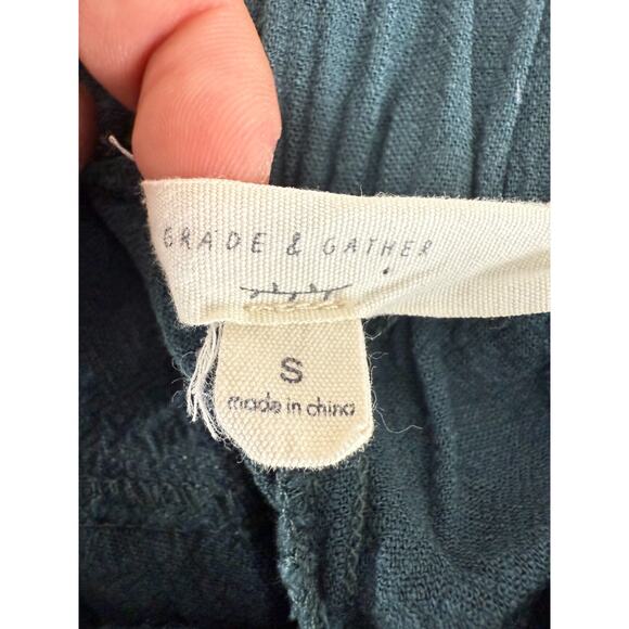 Grade + Gather Size S Ankle Linen Blend Flat Front Pants Green Button Zip Casual - Picture 10 of 12